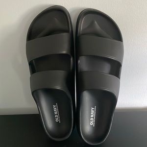 Solid black double strap slides